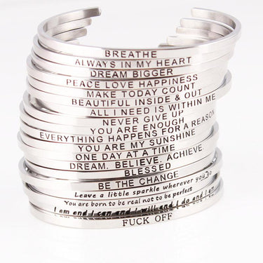 Positive Inspirational Quote Stainless Steel Bangle Bracelet - 1-Your Soul Place